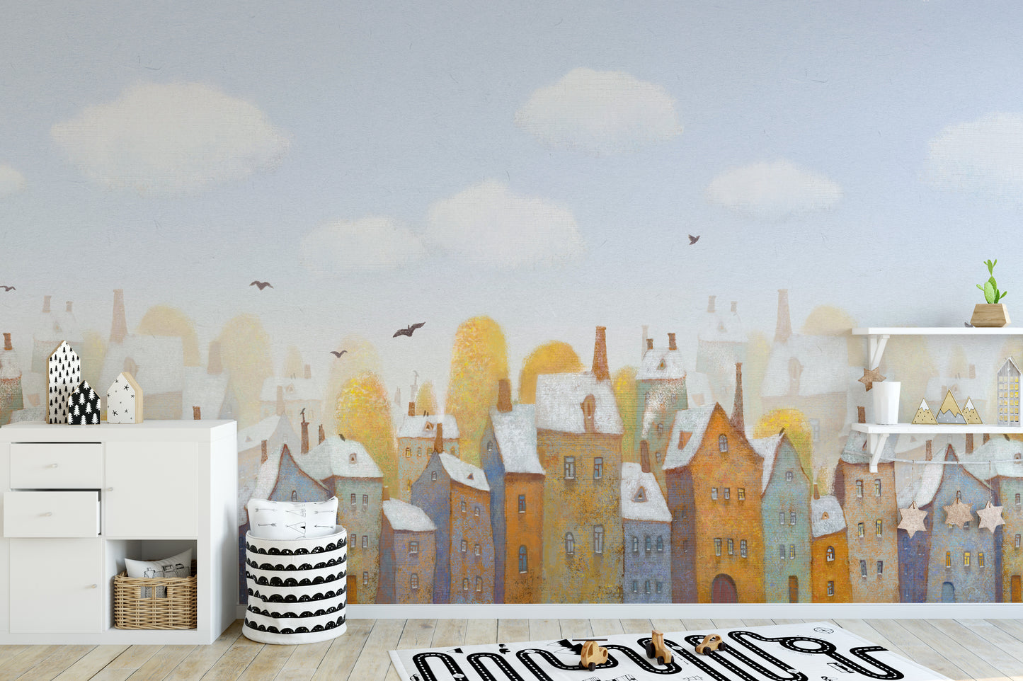 Watercolor Day Light City View Wallpaper Mural - Giffywalls