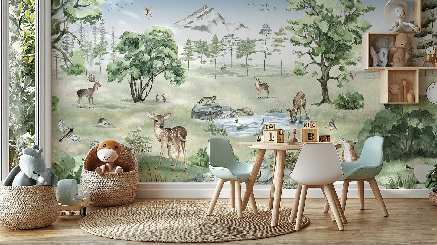 Watercolor Deer Forest summer Animals Wallpaper - Giffywalls