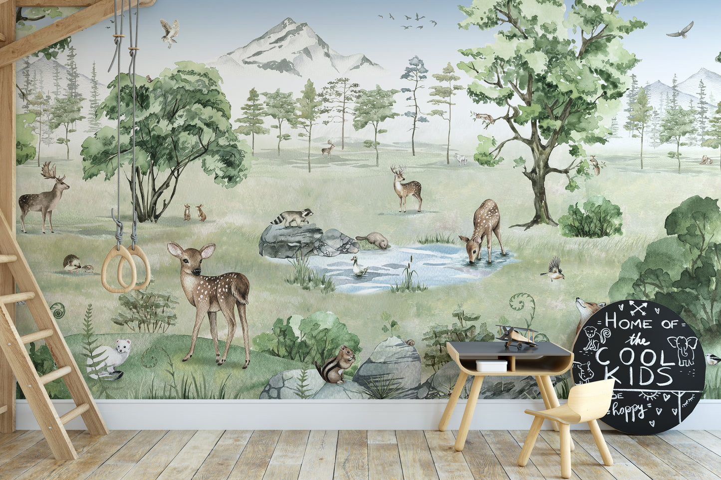 Watercolor Deer Forest summer Animals Wallpaper - Giffywalls