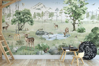 Watercolor Deer Forest summer Animals Wallpaper - Giffywalls