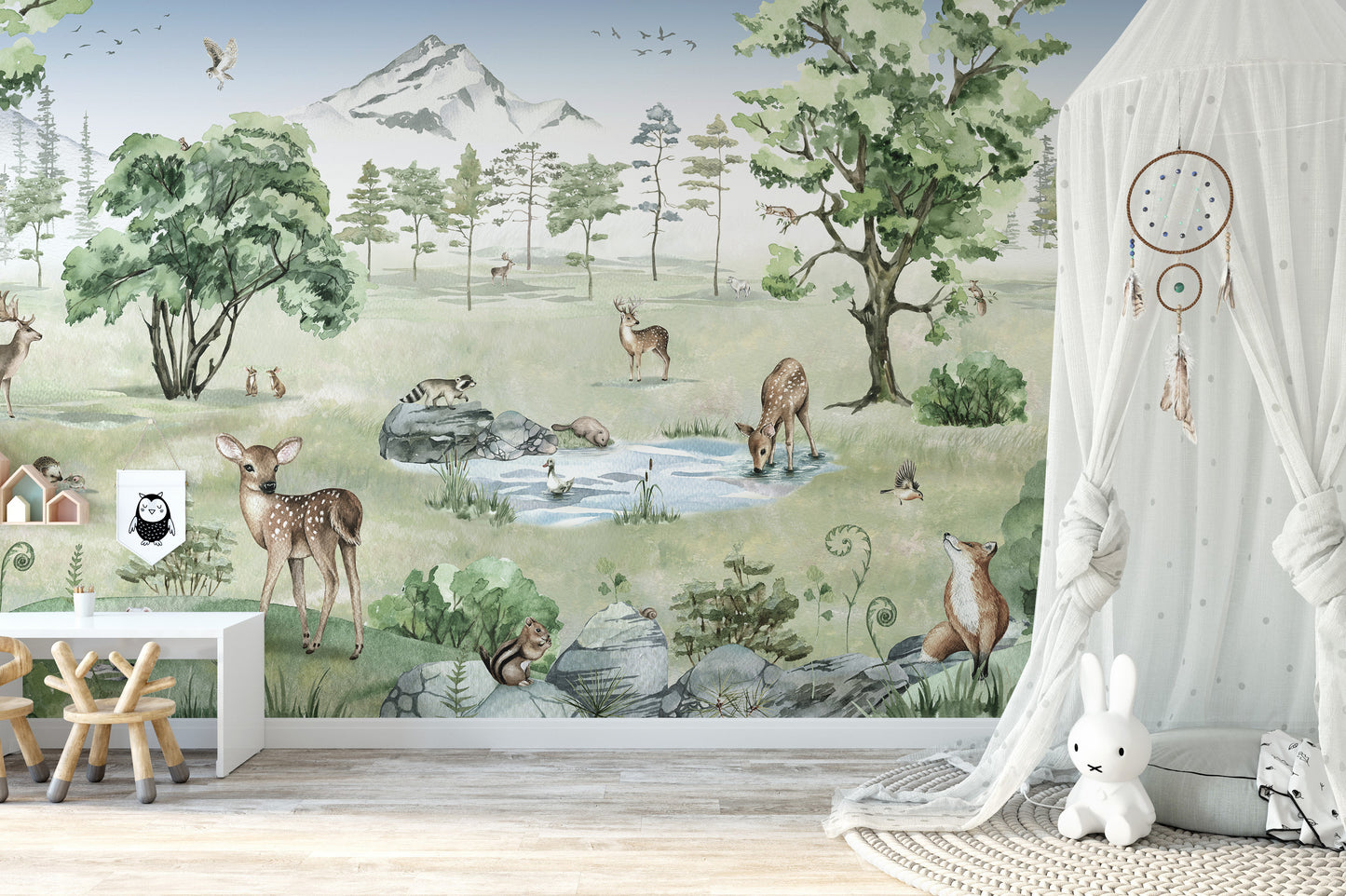 Watercolor Deer Forest summer Animals Wallpaper - Giffywalls