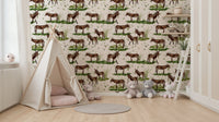 Earthy tones Watercolor Donkeys removable wallpaper.