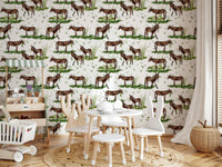 Pasture scene Watercolor Donkeys stick-on wall covering.