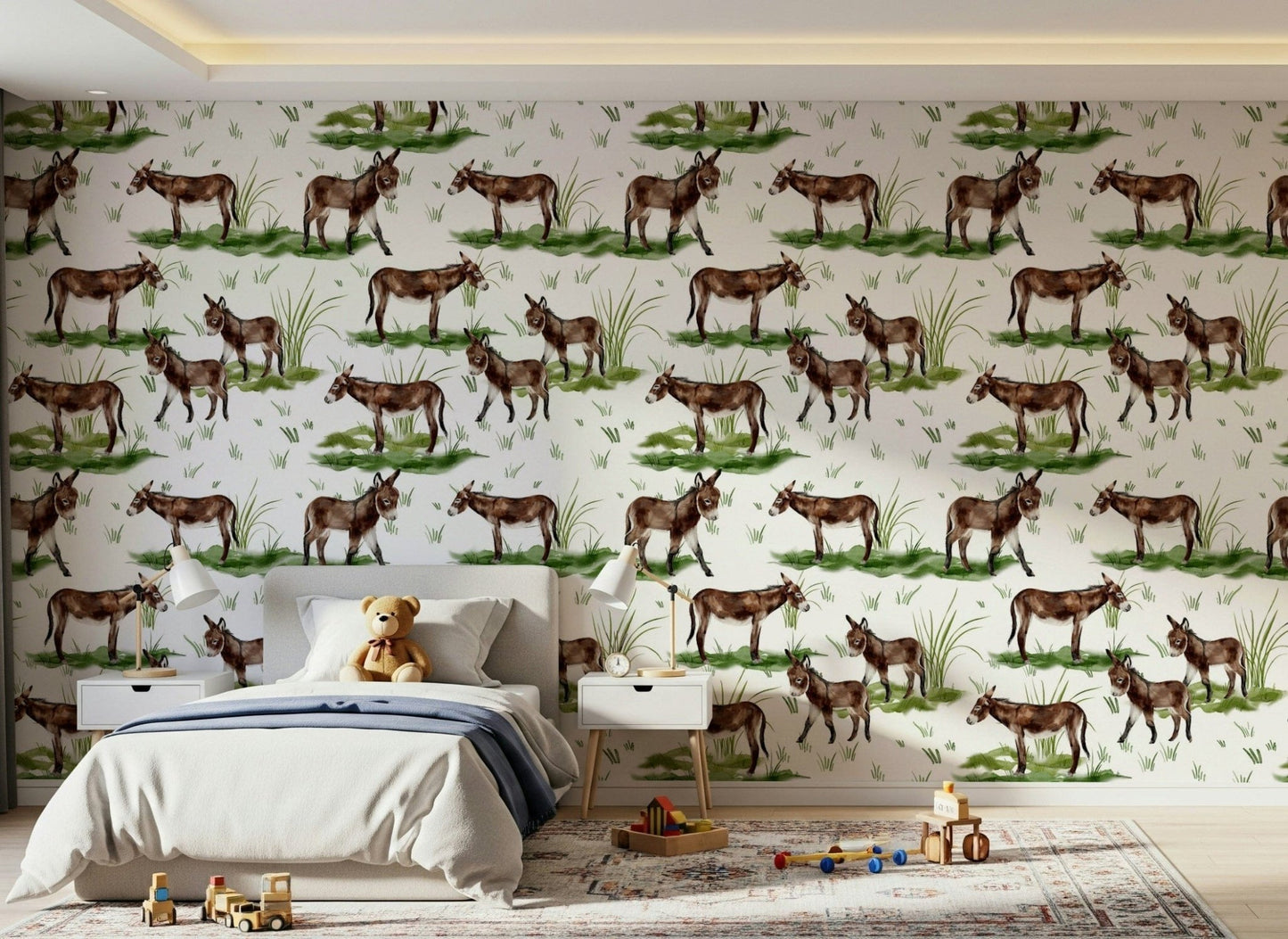 Sketch style Watercolor Donkeys peelable wallpaper.