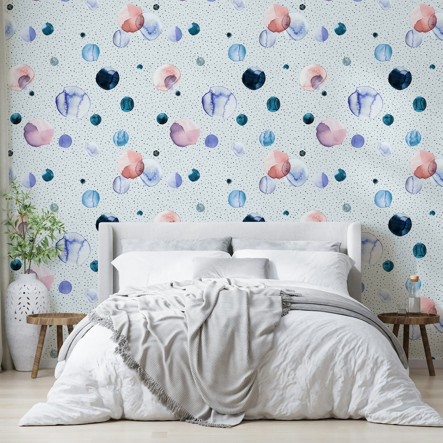 Light and airy wallpaper with soft, scattered dots in neutral shades.

