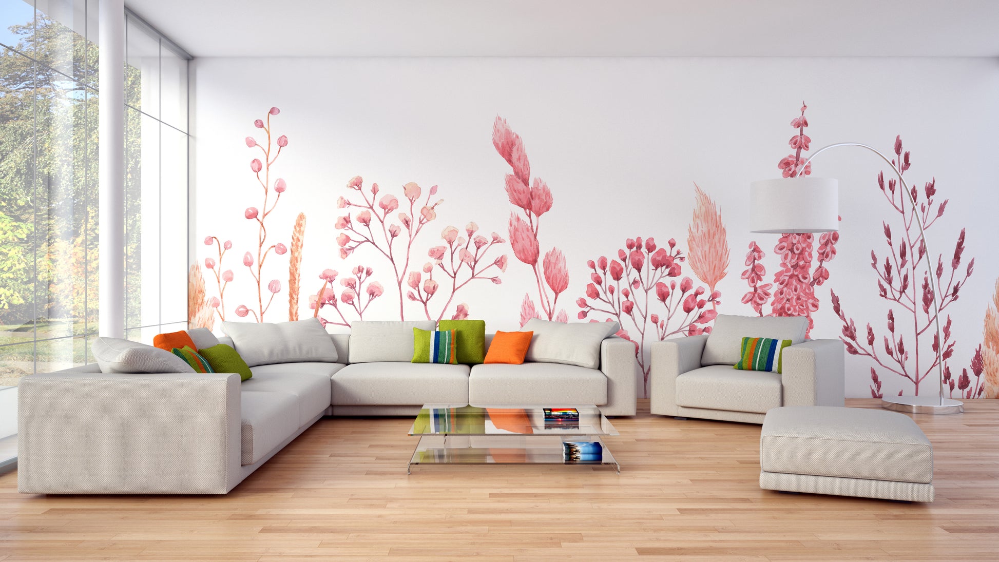 Elegant floral wallpaper with watercolor dried flower design