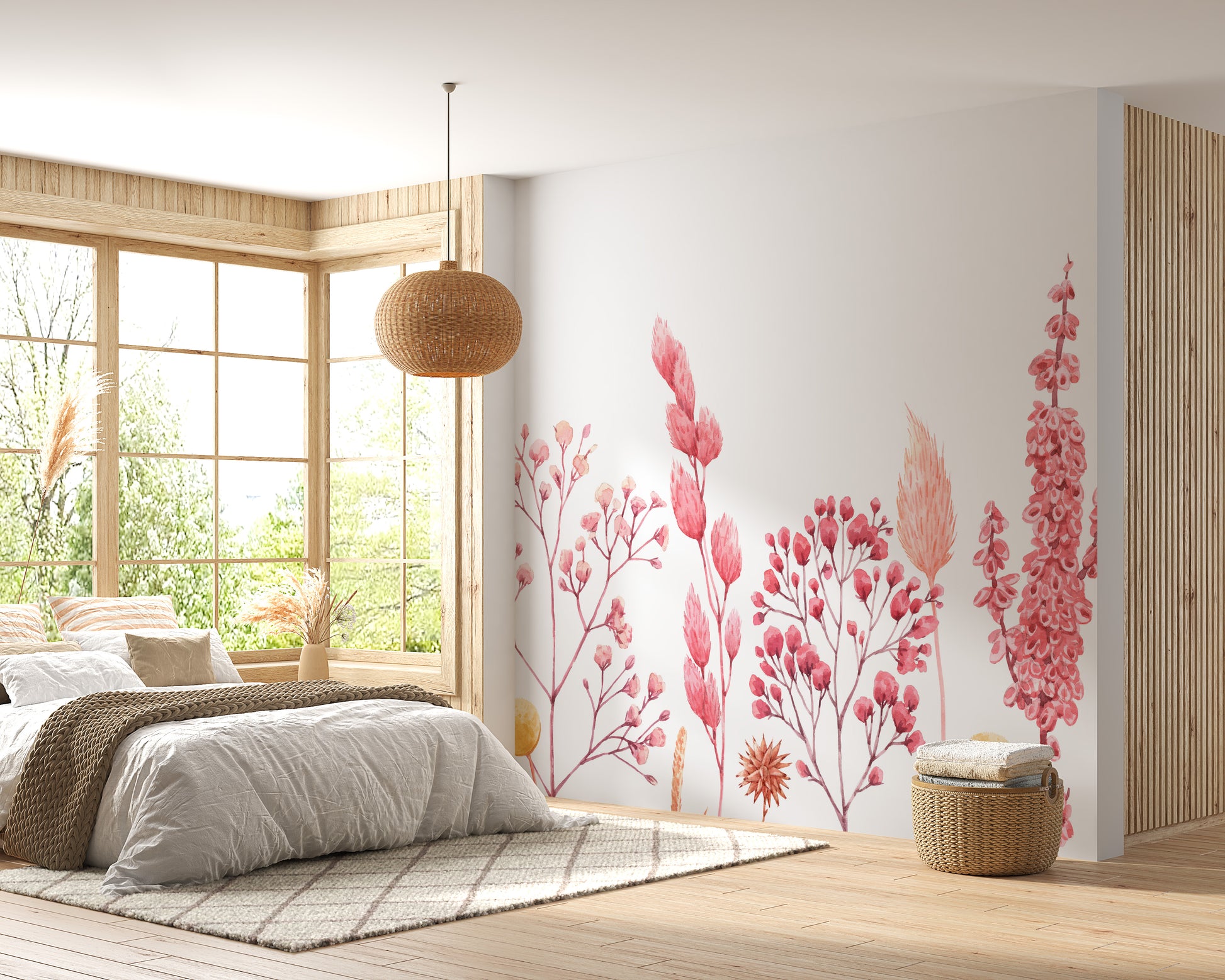 Watercolor dried flower wallpaper for nature-inspired decor.