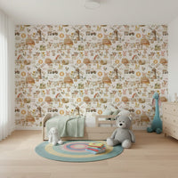 Rustic Watercolor Farm Fun wall covering, precious chicks and fence.