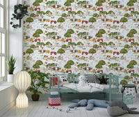 Cute Watercolor Farm Life wallpaper showing classic farmhouses and animals.