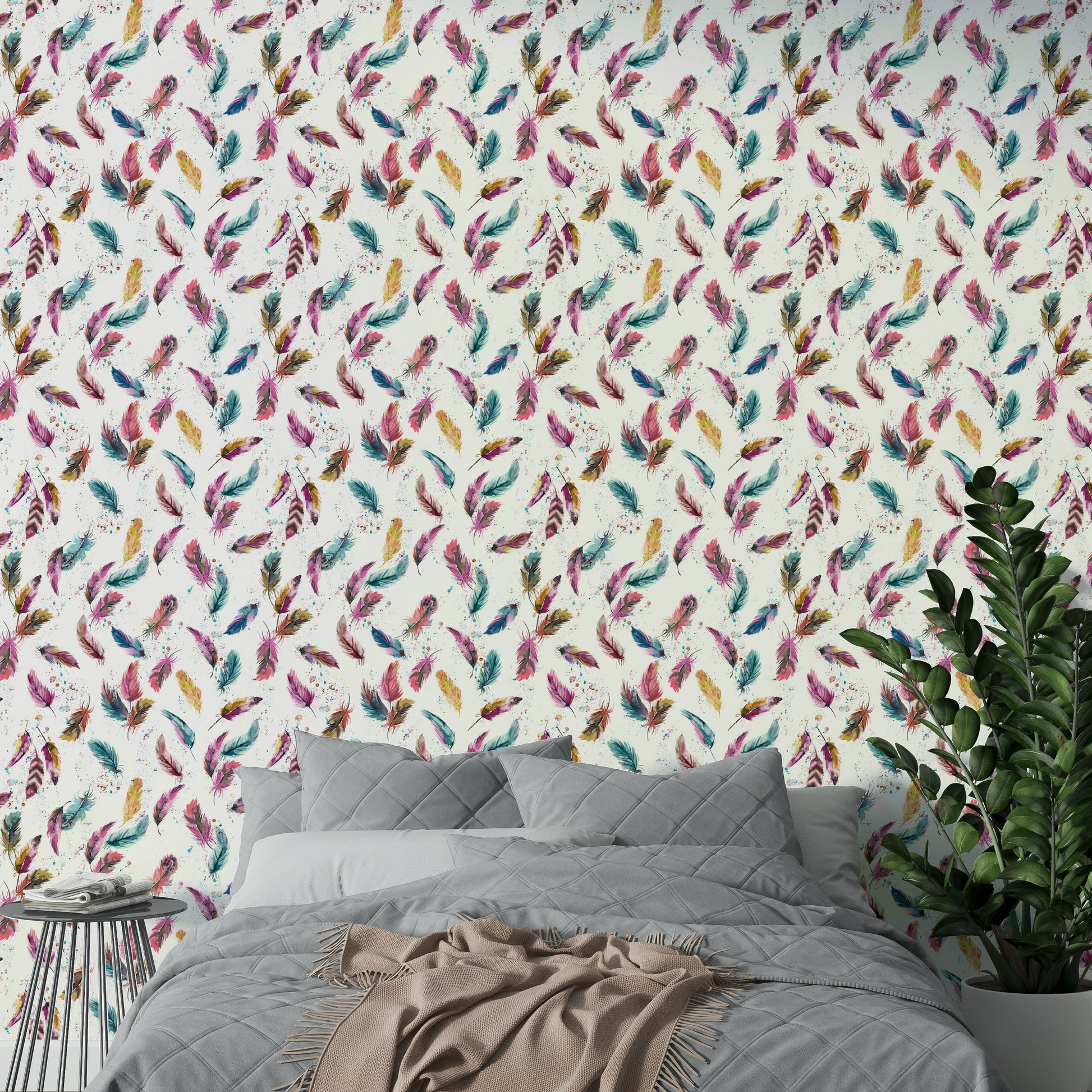 Pastel feather wallpaper for whimsical interiors

