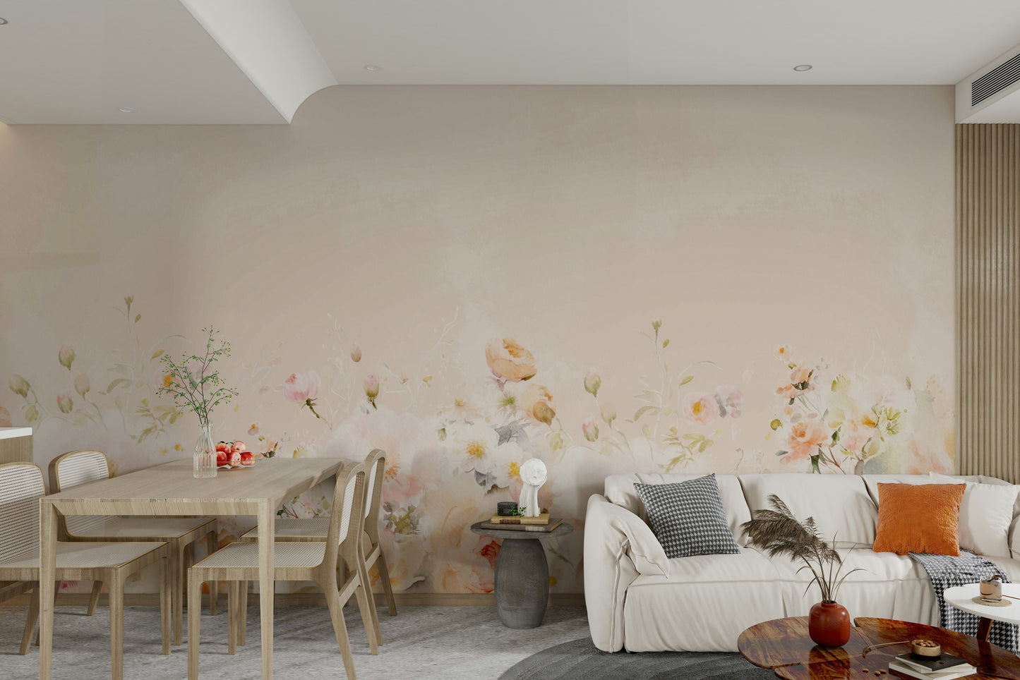 Soft pastel floral mural wallpaper

