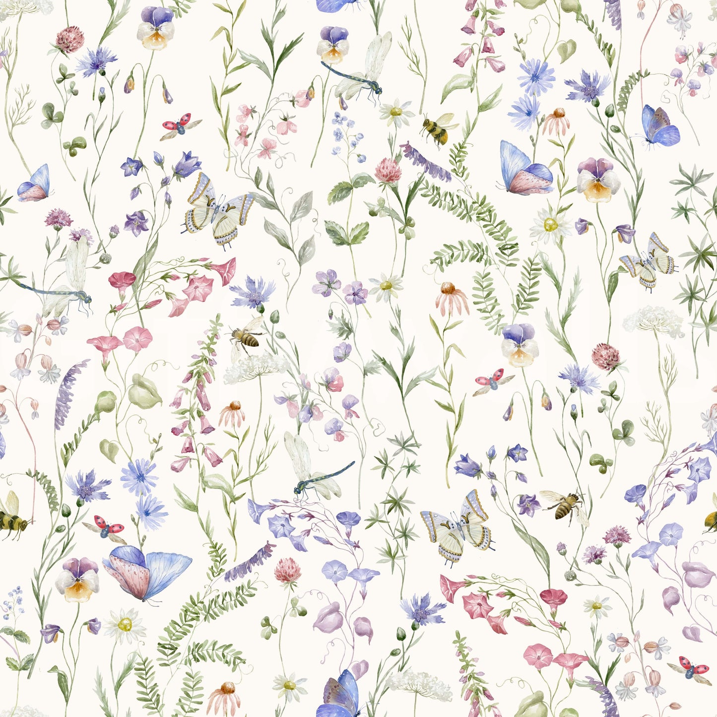 Serene Floral Watercolor Whispers wallpaper for walls illustration.