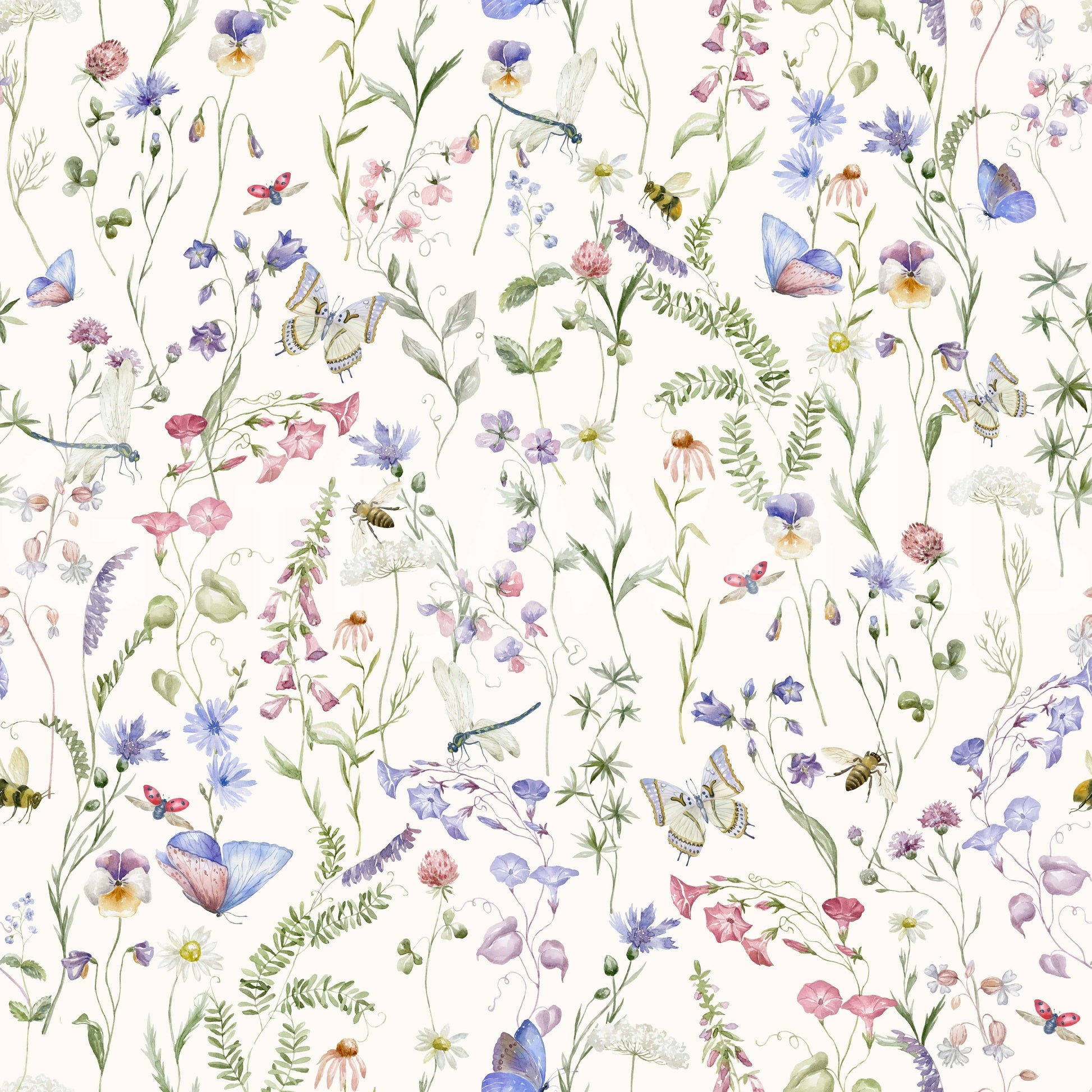 Serene Floral Watercolor Whispers wallpaper for walls illustration.