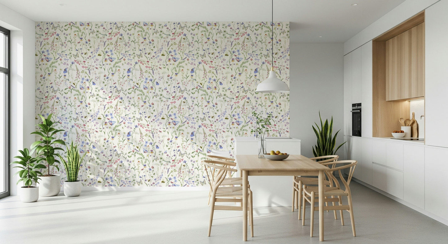 Floral Watercolor Whispers delicate insect wallpaper for walls.