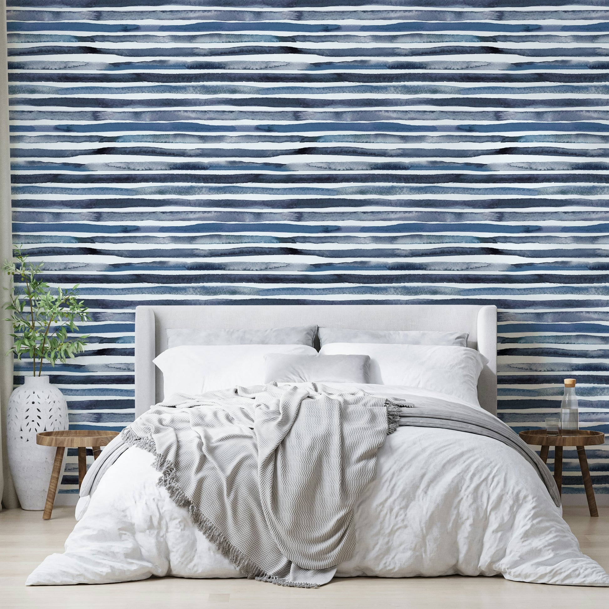 Soft, artistic striped wallpaper for a calm and modern space.


