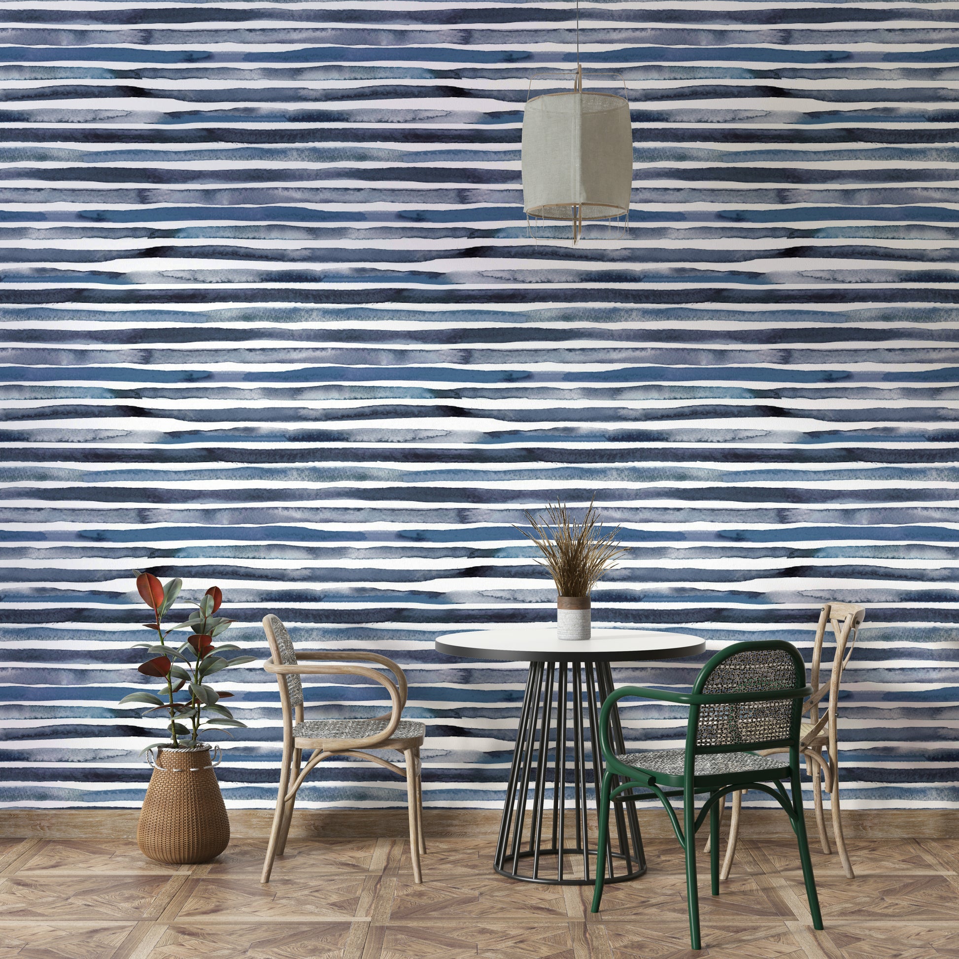 Minimalist geometric stripe design in light blue watercolor.

