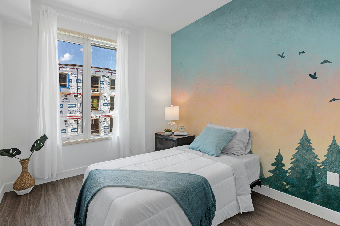 Watercolor Green Tree Forest Mural Wallpaper