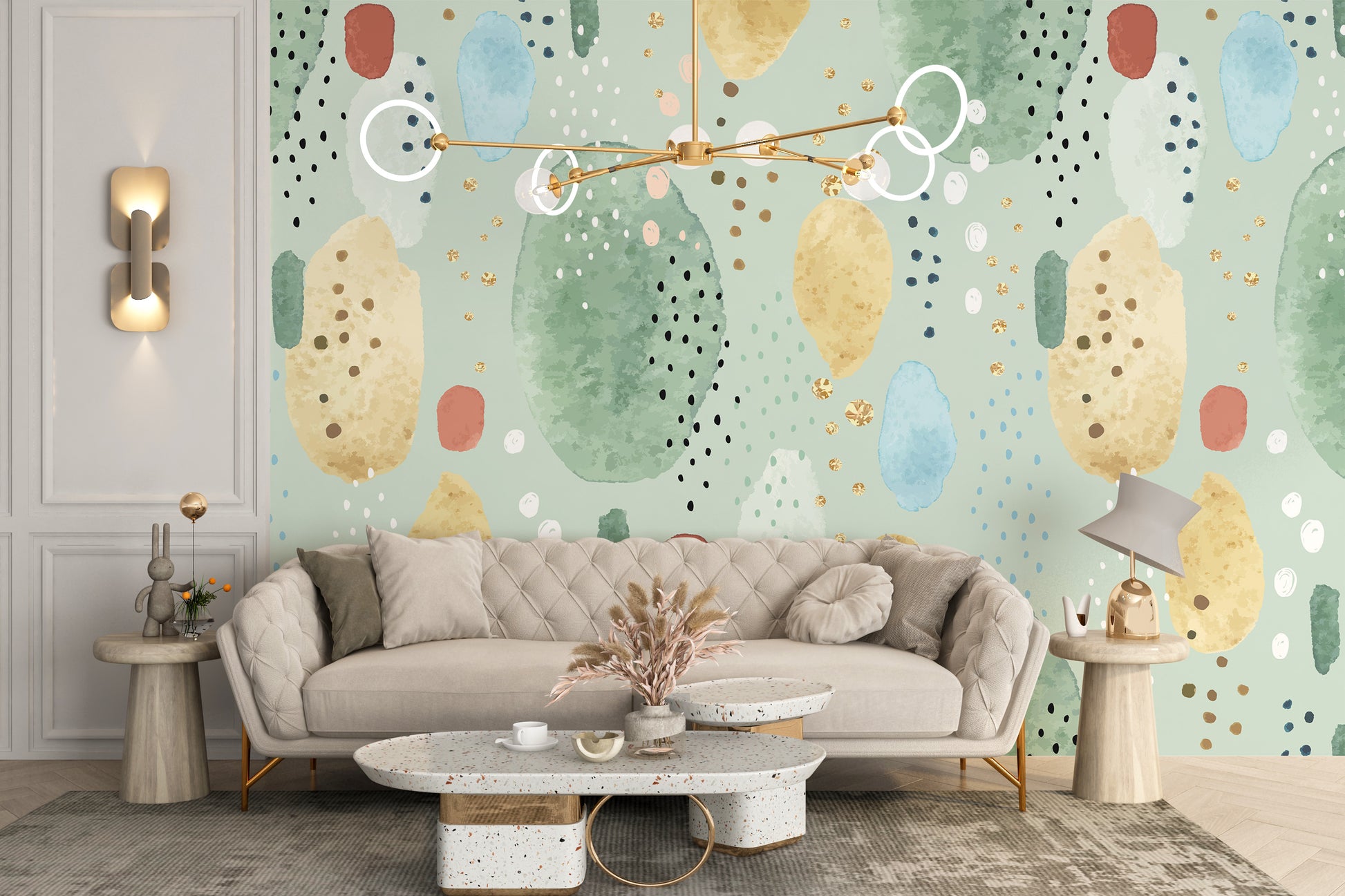 Modern watercolor wallpaper in green hues