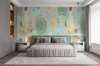 Lush green watercolor wall art wallpaper