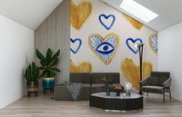 Emotive blend of soft colors creating a peaceful, heartfelt wall backdrop.