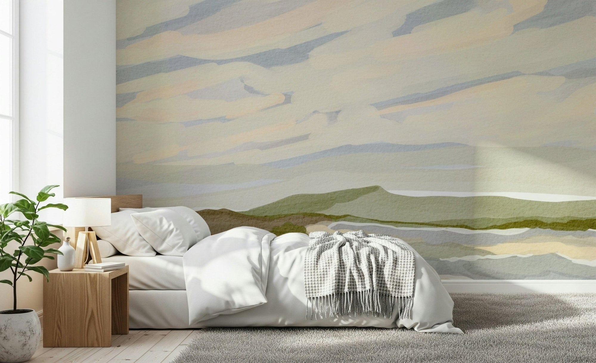 Artistic Watercolor Hills backdrop showing loose brushstrokes in nature palette.