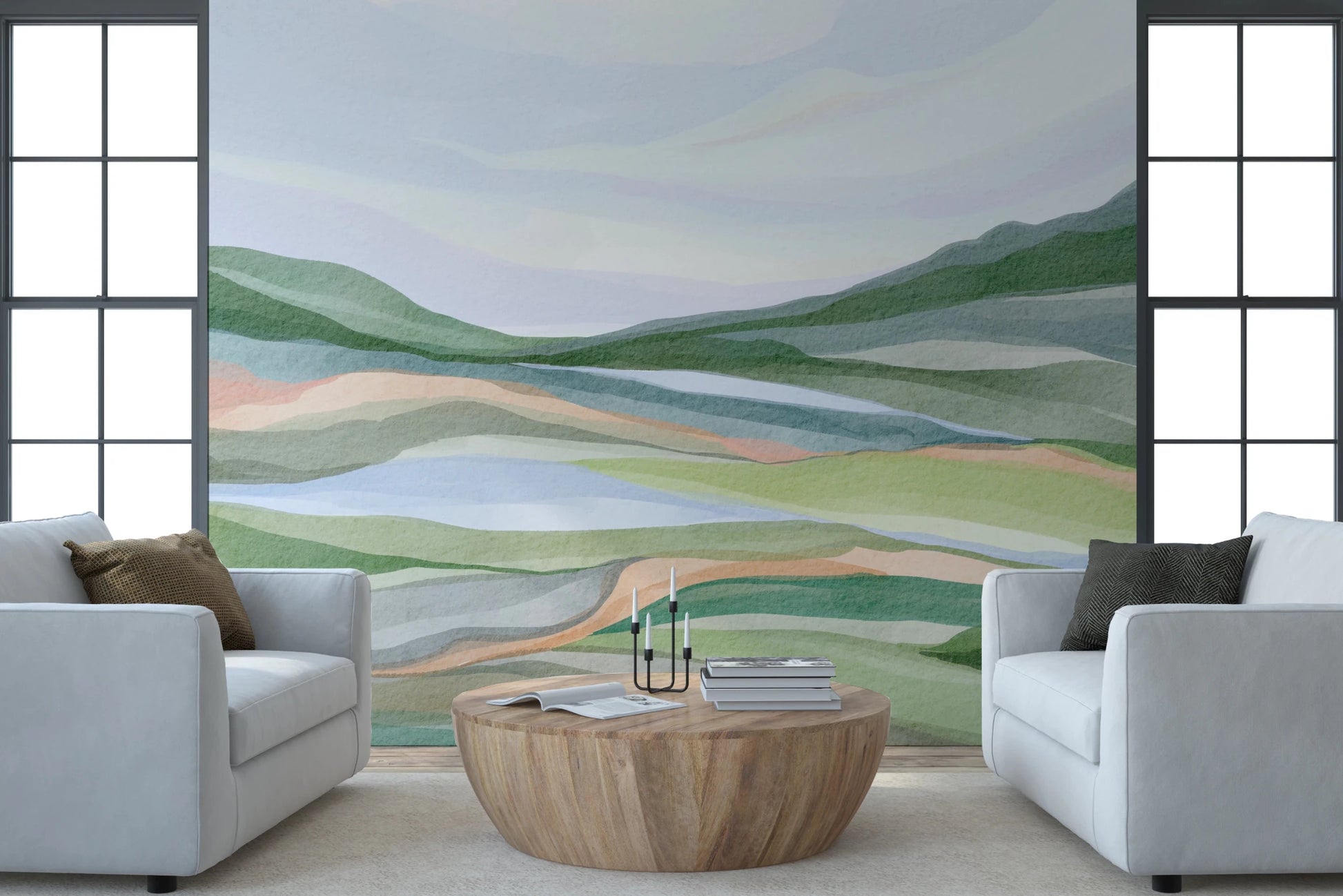 Watercolor Hillscape Wall Mural