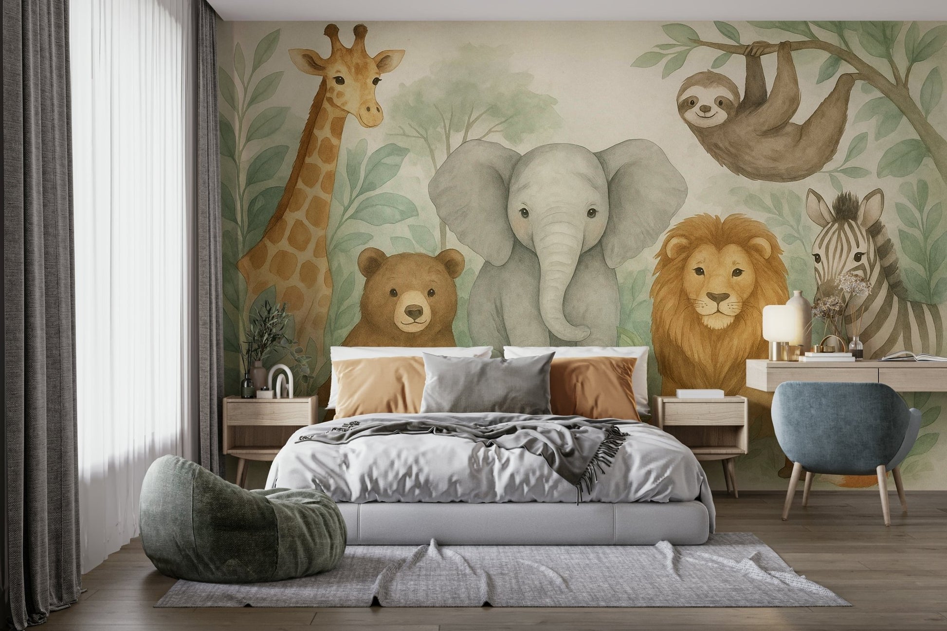 Playful jungle scene for children's bedroom

