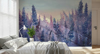 A graceful subtle bloom wall mural in soft, purple tones.

