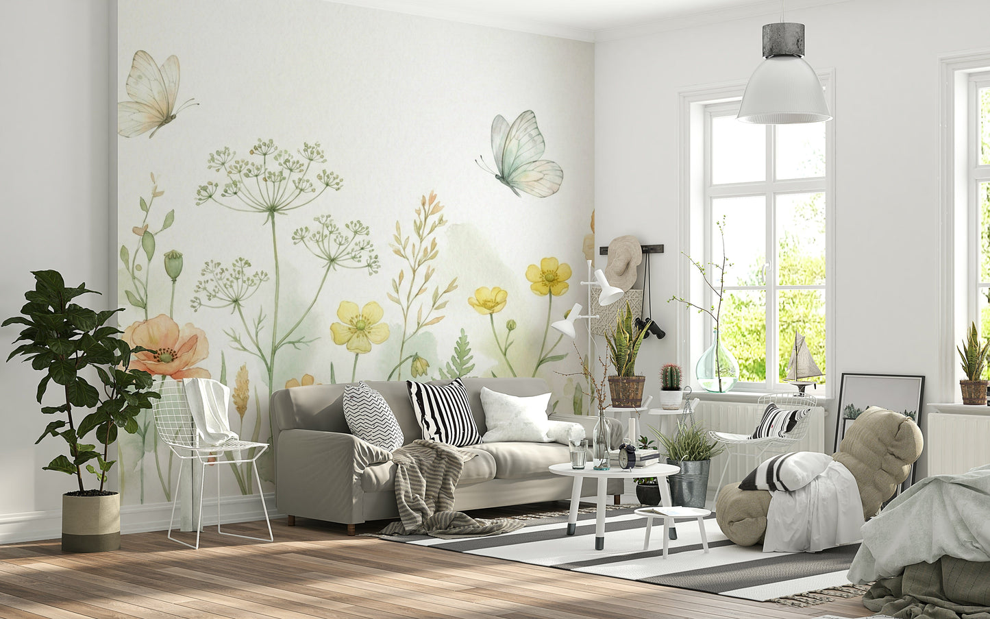 Meadow Whispers Wall Mural in a light-filled flat with tall windows.