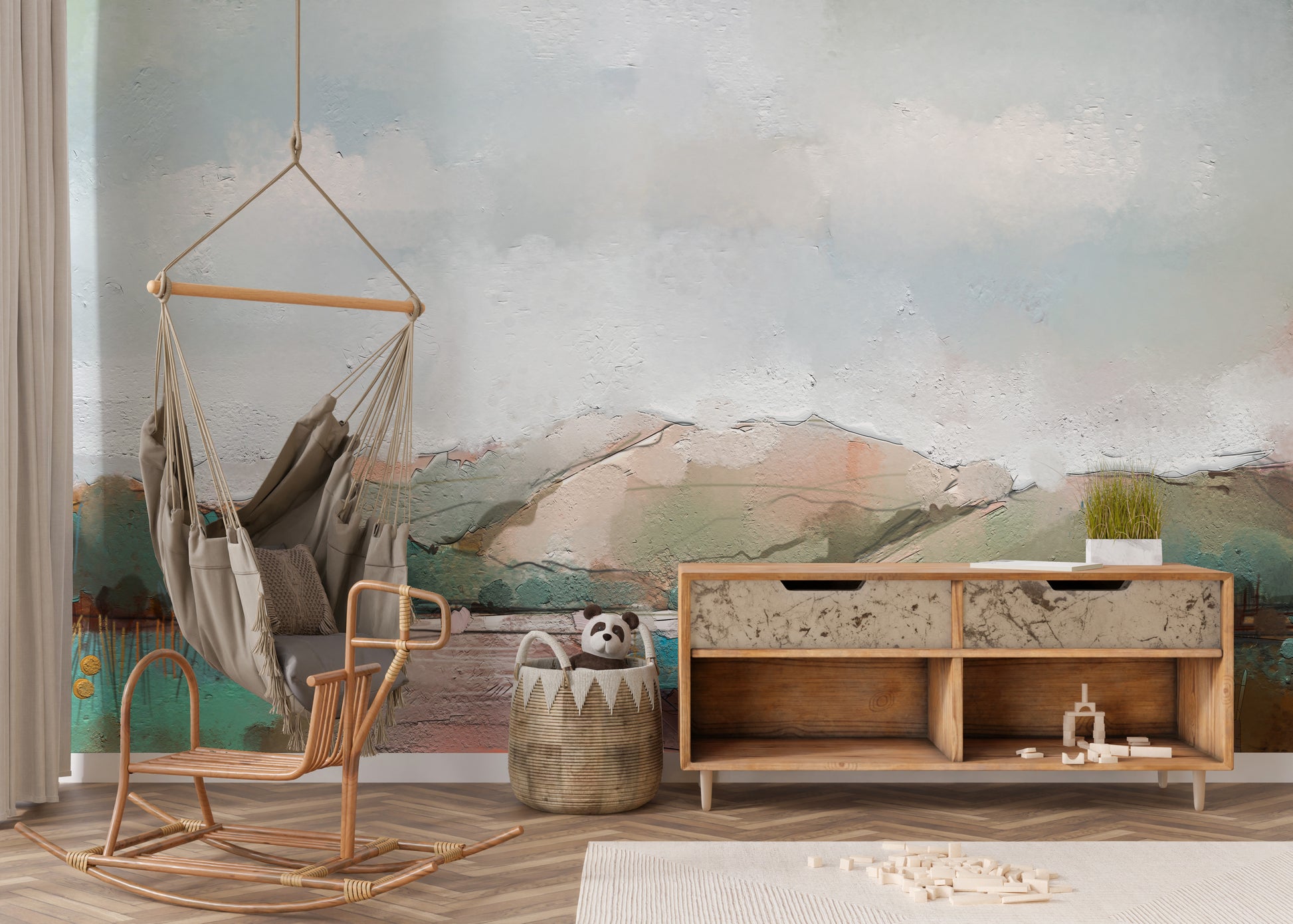 Watercolor Mountain peel and stick wallpaper