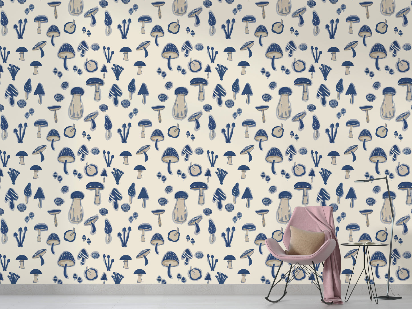 Watercolor mushroom navy blue wallpaper for rooms