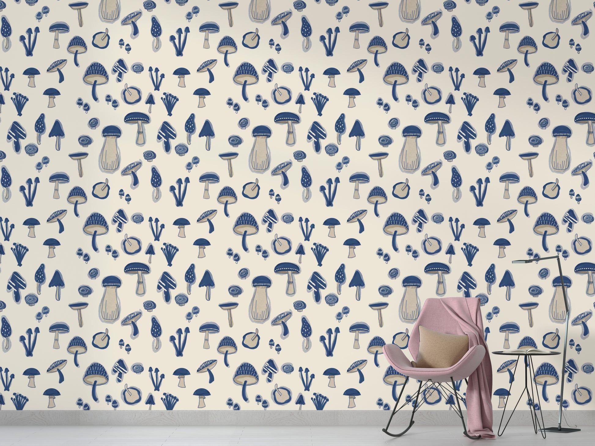 Watercolor mushroom navy blue wallpaper for rooms