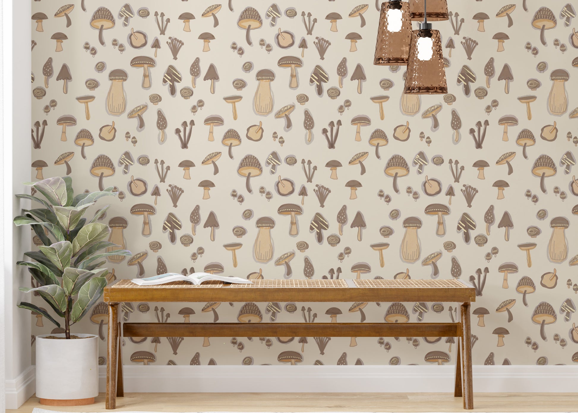 Beautiful Watercolor Mushrooms Sand Color Wallpaper