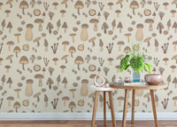 Elegant Watercolor Mushrooms Sand Color Wallpaper