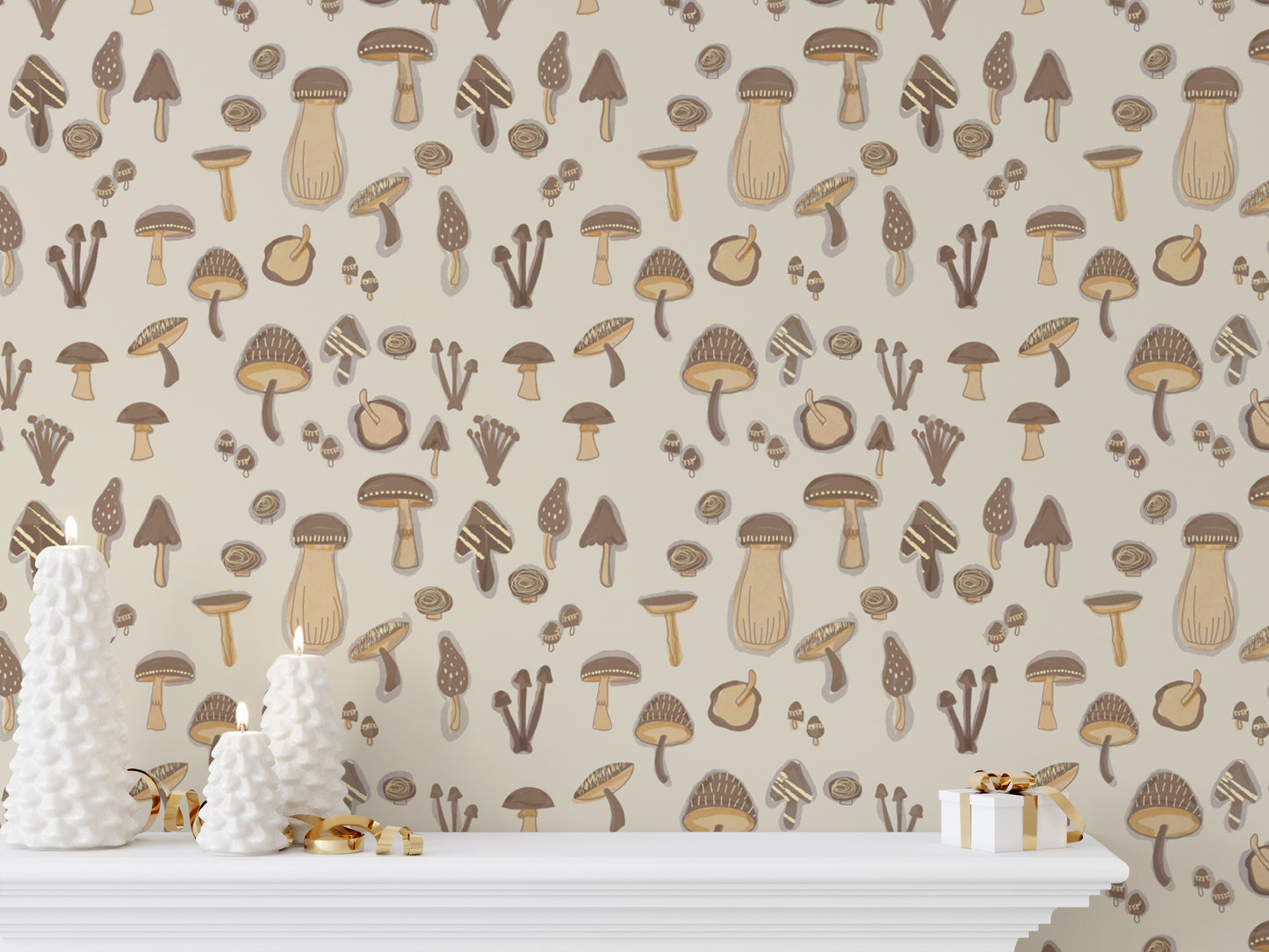 Sand color Watercolor Mushrooms Wallpaper for walls