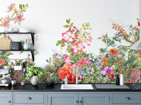 Watercolor flower mural with artistic brushstroke details.