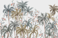 Watercolor Palms Wall Mural in a stylish flat lounge with velvet chairs.