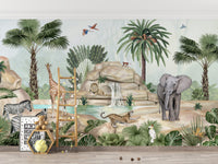 Watercolor Animals near water Pond Wallpaper - Giffywalls