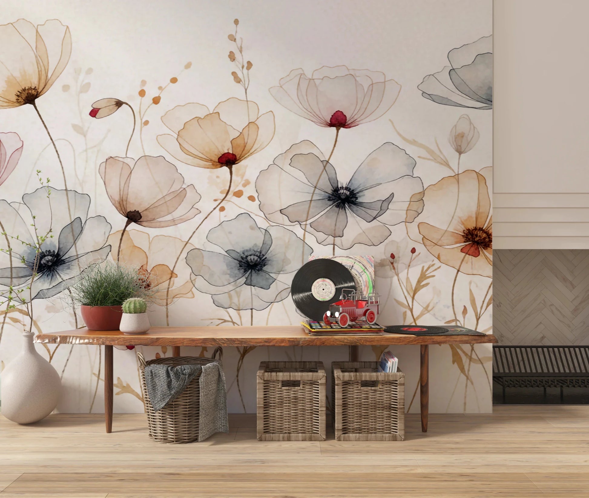 Watercolor Poppies Wall Mural