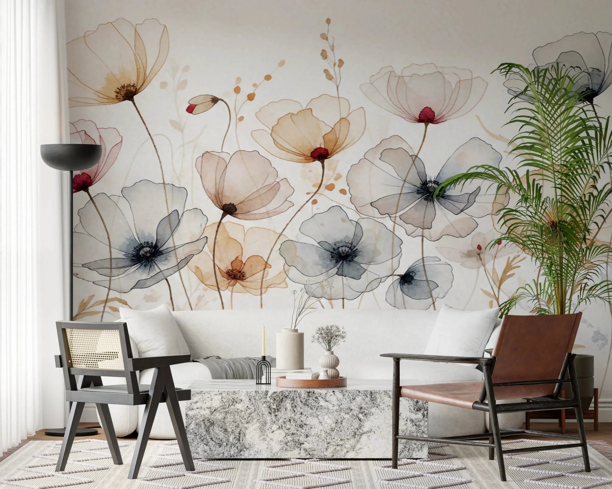 Watercolor Poppies Wall Mural
