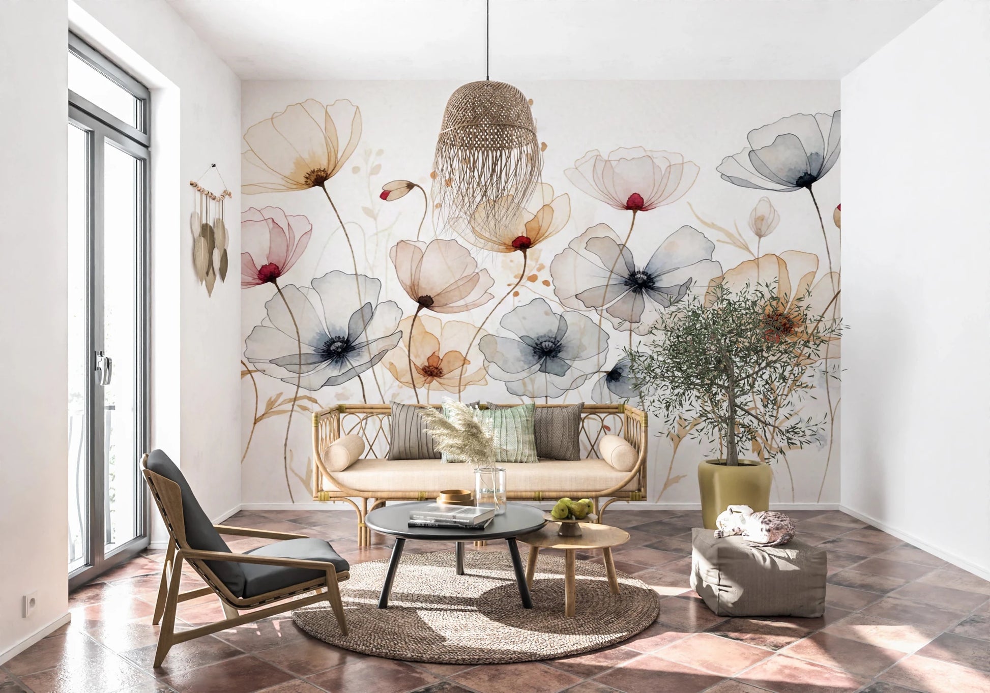 Watercolor Poppies Wall Mural