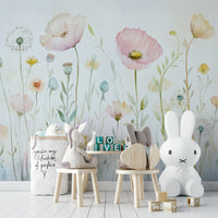 A wall covering with a whimsical and peaceful style.

