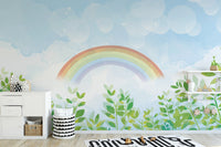 Blue & Green Watercolor Rainbow Kids Wall Mural - Giffywalls