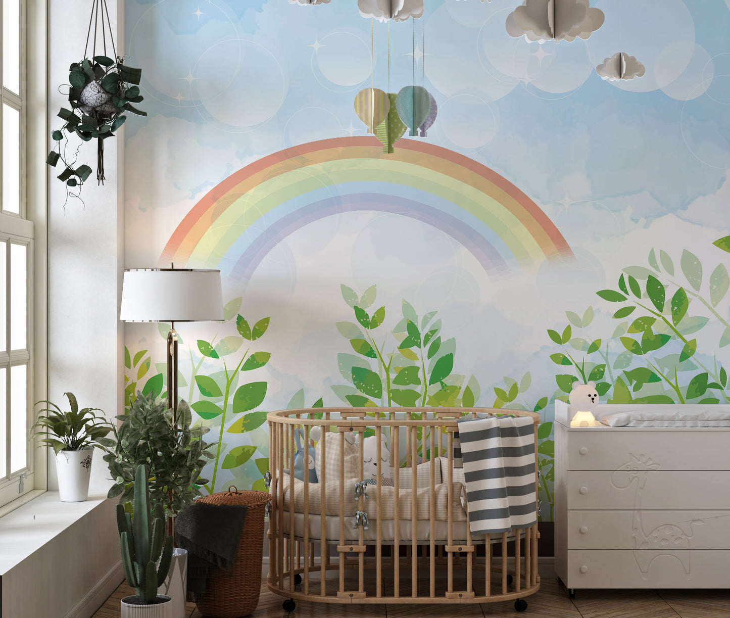 Blue & Green Watercolor Rainbow Kids Wall Mural - Giffywalls