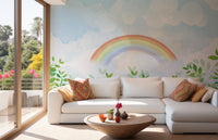 Colorful blue and green rainbow mural