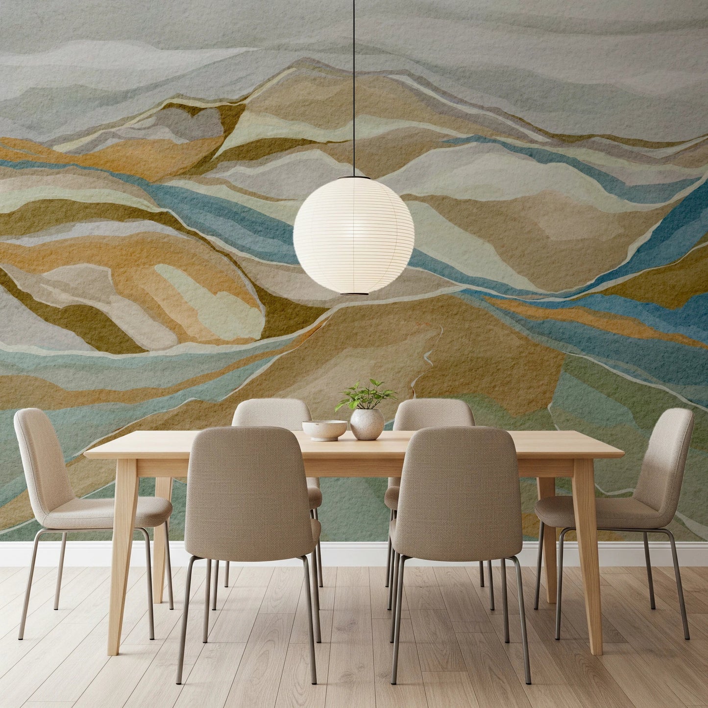 Watercolor Ridge View Wall Mural featuring a misty mountain range