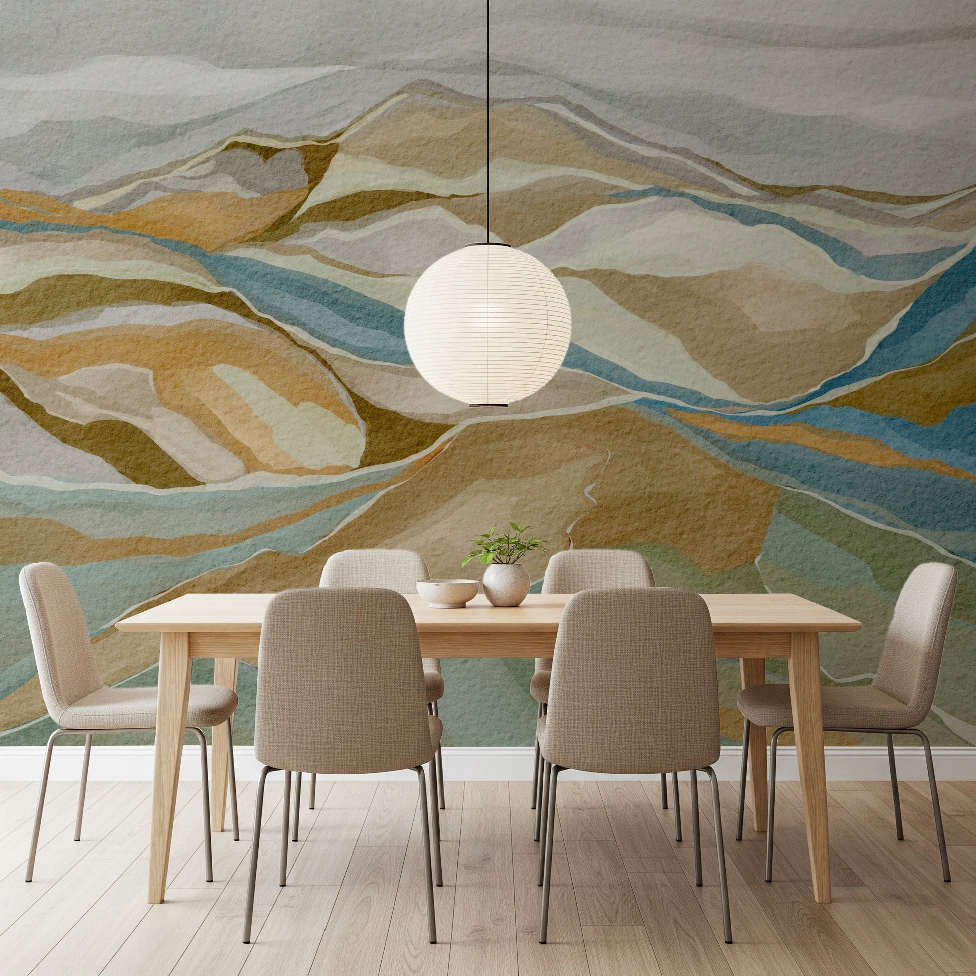 Watercolor Ridge View Wall Mural featuring a misty mountain range