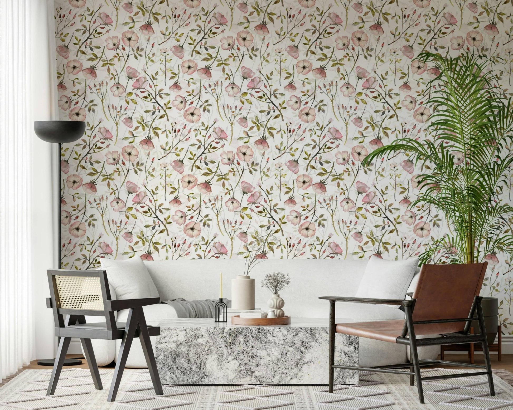 Watercolor Rose Garden elegant wallpaper subtle white background