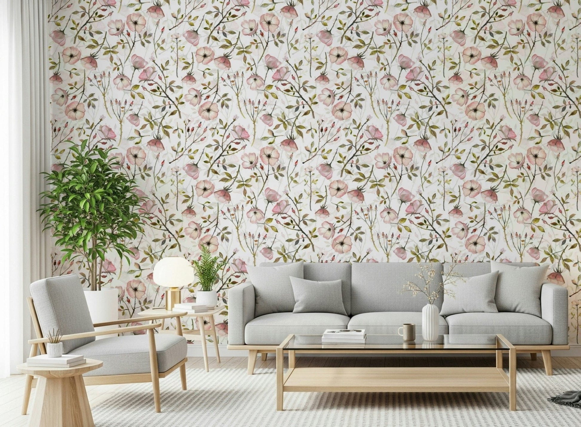 Watercolor Rose Garden lovely floral wall paper design stems