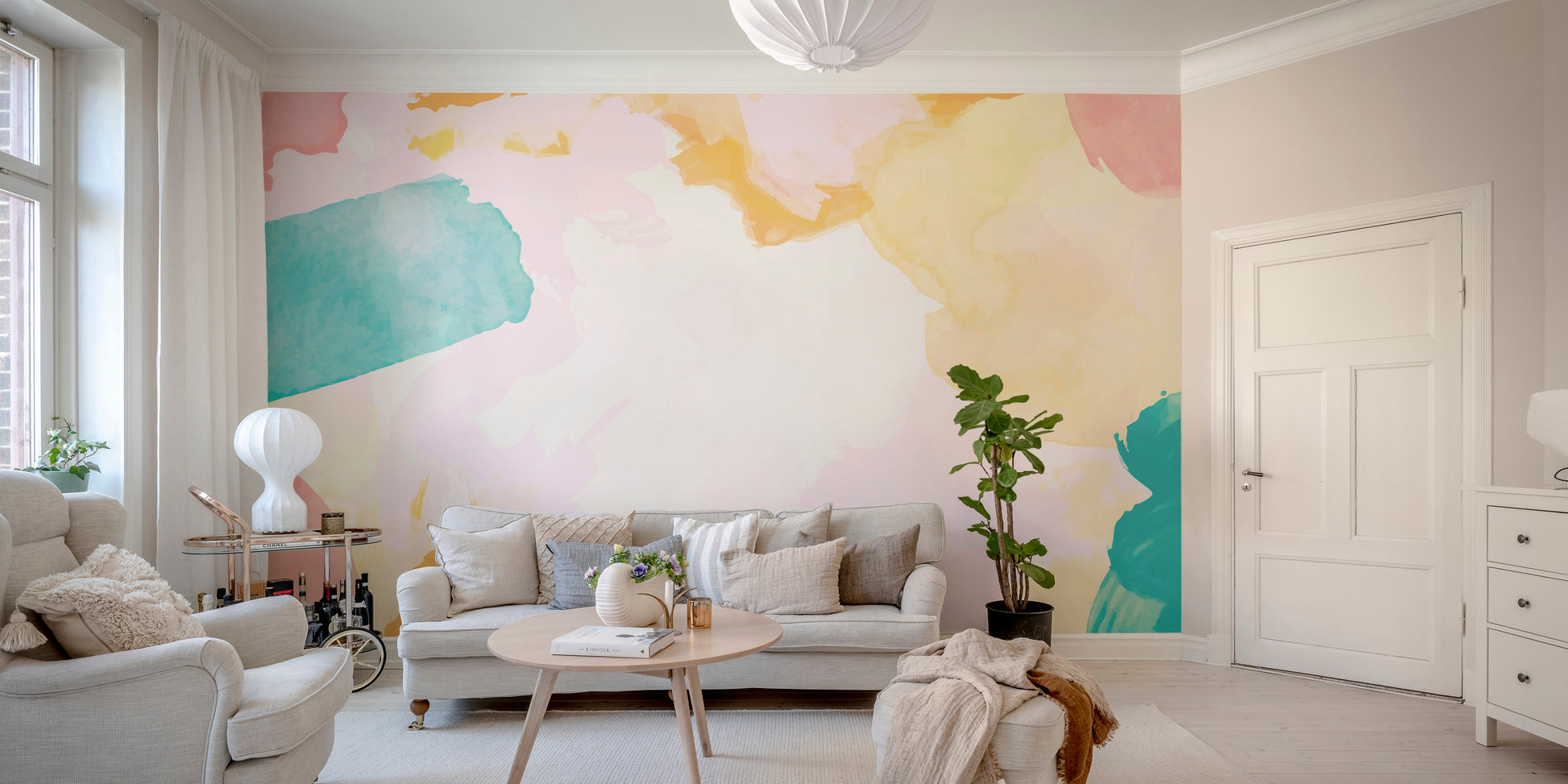 Artistic wall mural with watercolor shades
